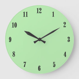 Solid Minze grün mit schwarzen Zahlen Große Wanduhr