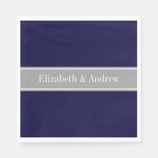 Solid Navy Blau, Dunkelgrau-Multiband-Name Serviette (Vorderseite)