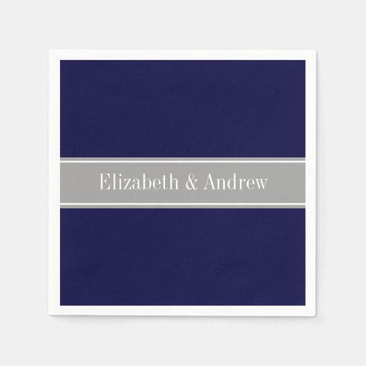 Solid Navy Blau, Dunkelgrau-Multiband-Name Serviette (Vorderseite)