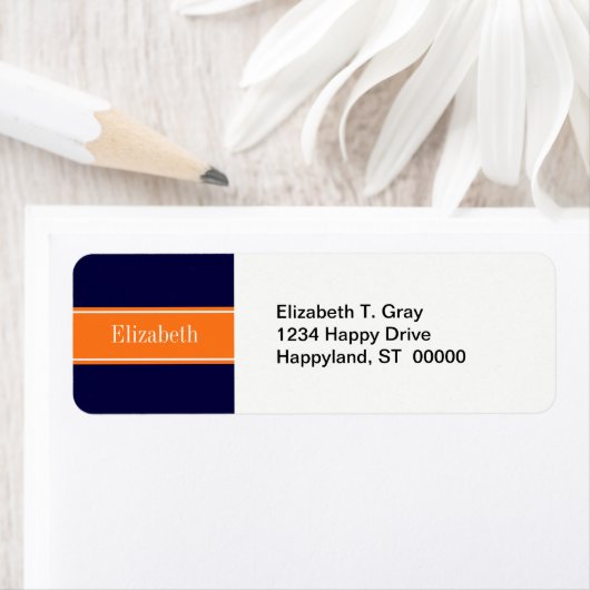 Solid Navy Blau, Pumpkin Ribbon Name Monogram (Insitu)