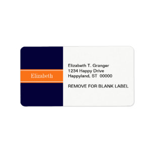 Solid Navy Blau, Pumpkin Ribbon Name Monogram Adressaufkleber