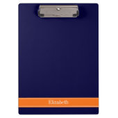 Solid Navy Blau, Pumpkin Ribbon Name Monogram Klemmbrett (Vorderseite)