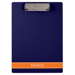 Solid Navy Blau, Pumpkin Ribbon Name Monogram Klemmbrett
