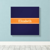 Solid Navy Blau, Pumpkin Ribbon Name Monogram Leinwanddruck (Insitu (Holzboden))