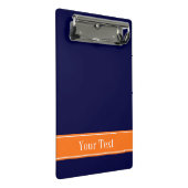 Solid Navy Blau, Pumpkin Ribbon Name Monogram Mini Klemmbrett (Schrägansicht)