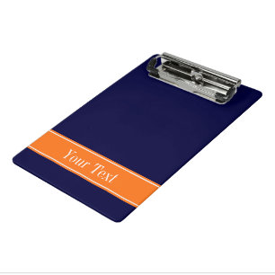 Solid Navy Blau, Pumpkin Ribbon Name Monogram Mini Klemmbrett