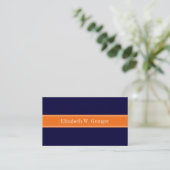 Solid Navy Blau, Pumpkin Ribbon Name Monogram Visitenkarte (Stehend Vorderseite)