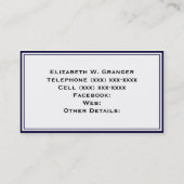 Solid Navy Blau, Pumpkin Ribbon Name Monogram Visitenkarte (Rückseite)