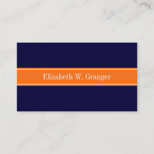 Solid Navy Blau, Pumpkin Ribbon Name Monogram Visitenkarte