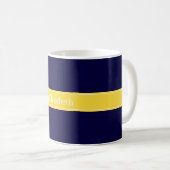 Solid Navy Blue, Ananas Ribbon Name Monogram Kaffeetasse (VorderseiteRechts)