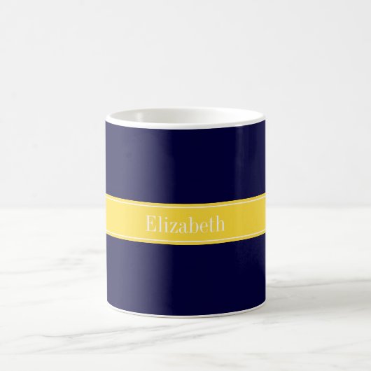 Solid Navy Blue, Ananas Ribbon Name Monogram Kaffeetasse (Mittel)