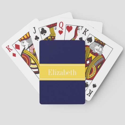 Solid Navy Blue, Ananas Ribbon Name Monogram Spielkarten (Rückseite)
