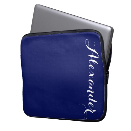 Solid Navy Blue Background, Name Monogram Laptopschutzhülle (Vorderseite Links)