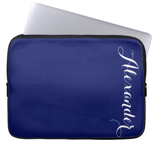 Solid Navy Blue Background, Name Monogram Laptopschutzhülle (Vorderseite)