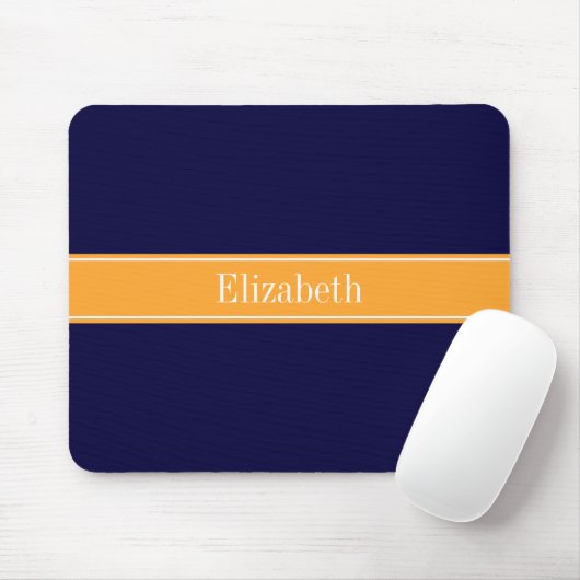 Solid Navy Blue, Cantaloupe Ribbon Name Monogram Mousepad (Mit Mouse)