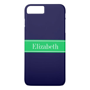 Solid Navy Blue Emerald Green Ribbon Name Monogram Case-Mate iPhone Hülle