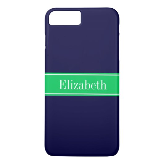 Solid Navy Blue Emerald Green Ribbon Name Monogram Case-Mate iPhone Hülle (Rückseite)
