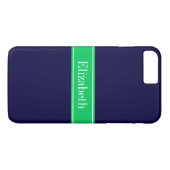 Solid Navy Blue Emerald Green Ribbon Name Monogram Case-Mate iPhone Hülle (Rückseite (Horizontal))