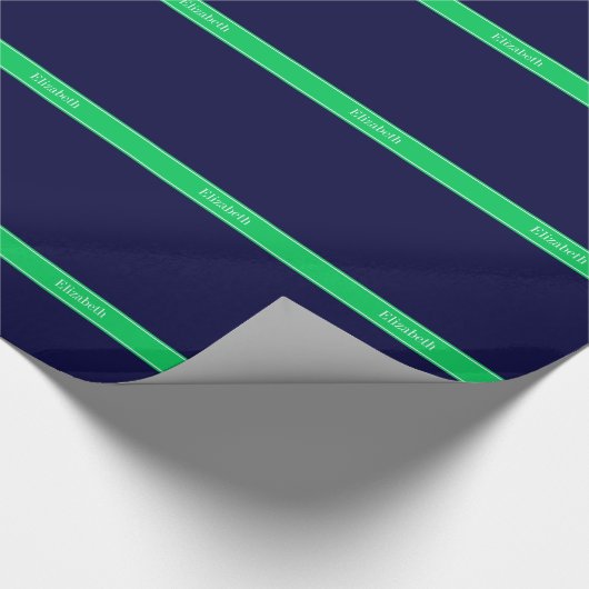 Solid Navy Blue Emerald Green Ribbon Name Monogram Geschenkpapier (Ecke)