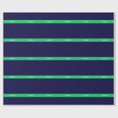 Solid Navy Blue Emerald Green Ribbon Name Monogram Geschenkpapier (Flach)