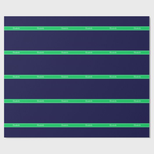 Solid Navy Blue Emerald Green Ribbon Name Monogram Geschenkpapier (Flach)
