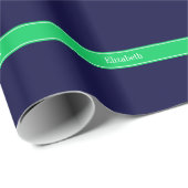 Solid Navy Blue Emerald Green Ribbon Name Monogram Geschenkpapier (Rolleneckpunkt)