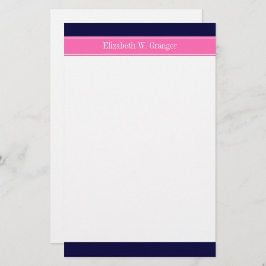 Solid Navy Blue Hot Pink #2 Multiband Name Monogra Briefpapier (Vorne/Hinten)