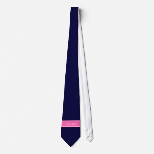 Solid Navy Blue Hot Pink #2 Multiband Name Monogra Krawatte (Vorderseite)