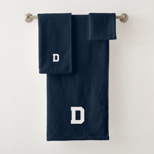 Solid Navy Blue Initial Bath Handtuch Set (Insitu)