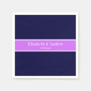 Solid Navy Blue, Lilac Ribbon Name Monogram Serviette