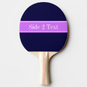Solid Navy Blue, Lilac Ribbon Name Monogram Tischtennis Schläger (Rückseite)