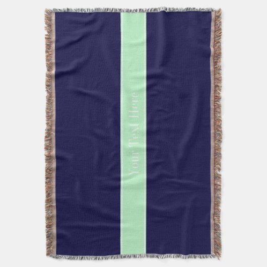 Solid Navy Blue, Mint Ribbon Name Monogram Decke (Vorderseite Vertikal)