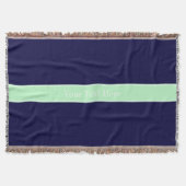Solid Navy Blue, Mint Ribbon Name Monogram Decke (Vorderseite)