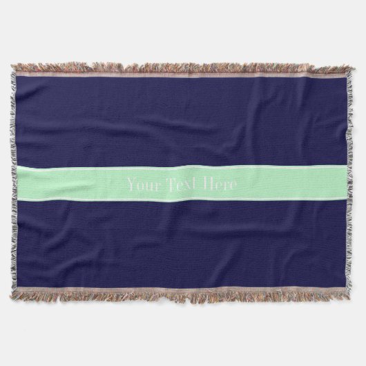 Solid Navy Blue, Mint Ribbon Name Monogram Decke (Vorderseite)