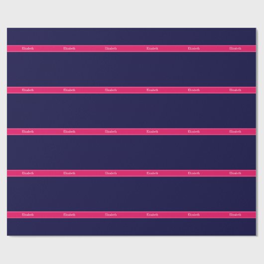 Solid Navy Blue, Raspberry Ribbon Name Monogram Geschenkpapier (Flach)