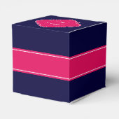 Solid Navy Blue, Raspberry Ribbon Name Monogram Geschenkschachtel (Rückseite)