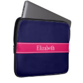 Solid Navy Blue, Raspberry Ribbon Name Monogram Laptopschutzhülle (Vorne Rechts)