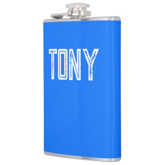 Solid Neon Blue Individuelle Name Monogramm Flachmann (Links)