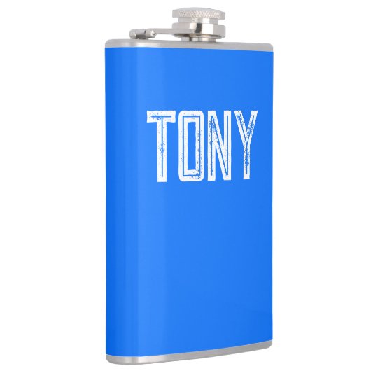 Solid Neon Blue Individuelle Name Monogramm Flachmann (Rechts)