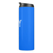 Solid Neon Blue Individuelle Name Monogramm Thermosbecher (Nach rechts gedreht)
