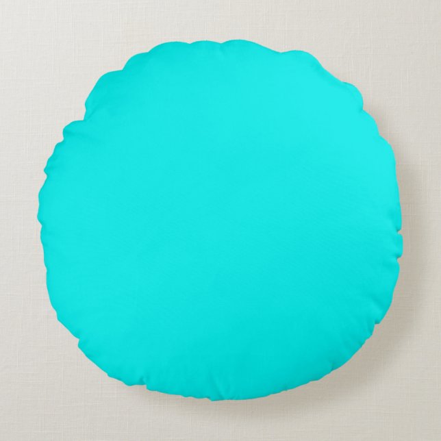 Solid Neon bright Aqua Rundes Kissen (Vorderseite)