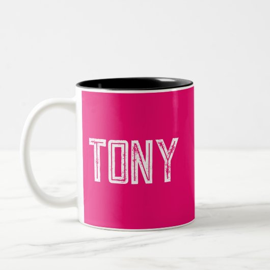Solid Neon Hot Pink Individuelle Name Monogramm Zweifarbige Tasse (Links)