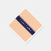 Solid Peach, Navy Blue Ribbon Name Monogram Serviette (Ecke)