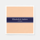Solid Peach, Navy Blue Ribbon Name Monogram Serviette (Vorderseite)