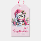 Solid Pink Frohe Weihnachten Niedlich Pinguin Cust Geschenkanhänger (Vorderseite)