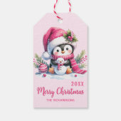 Solid Pink Frohe Weihnachten Niedlich Pinguin Cust Geschenkanhänger (Rückseite)