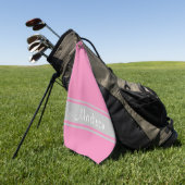 Solid Pink Gray Stripes Script Name Golfhandtuch (Gras)