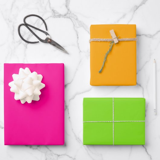 Solid Pink Orange Green Geschenkpapier Set (Vorderseite)