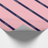 Solid rosa, Navy Blue Ribbon Name Monogram Geschenkpapier (Ecke)