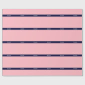 Solid rosa, Navy Blue Ribbon Name Monogram Geschenkpapier (Flach)